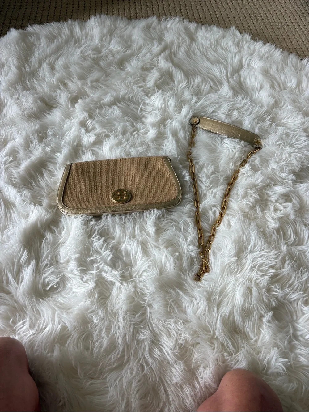 Tory Burch Raffia & Gold Crossbody Clutch